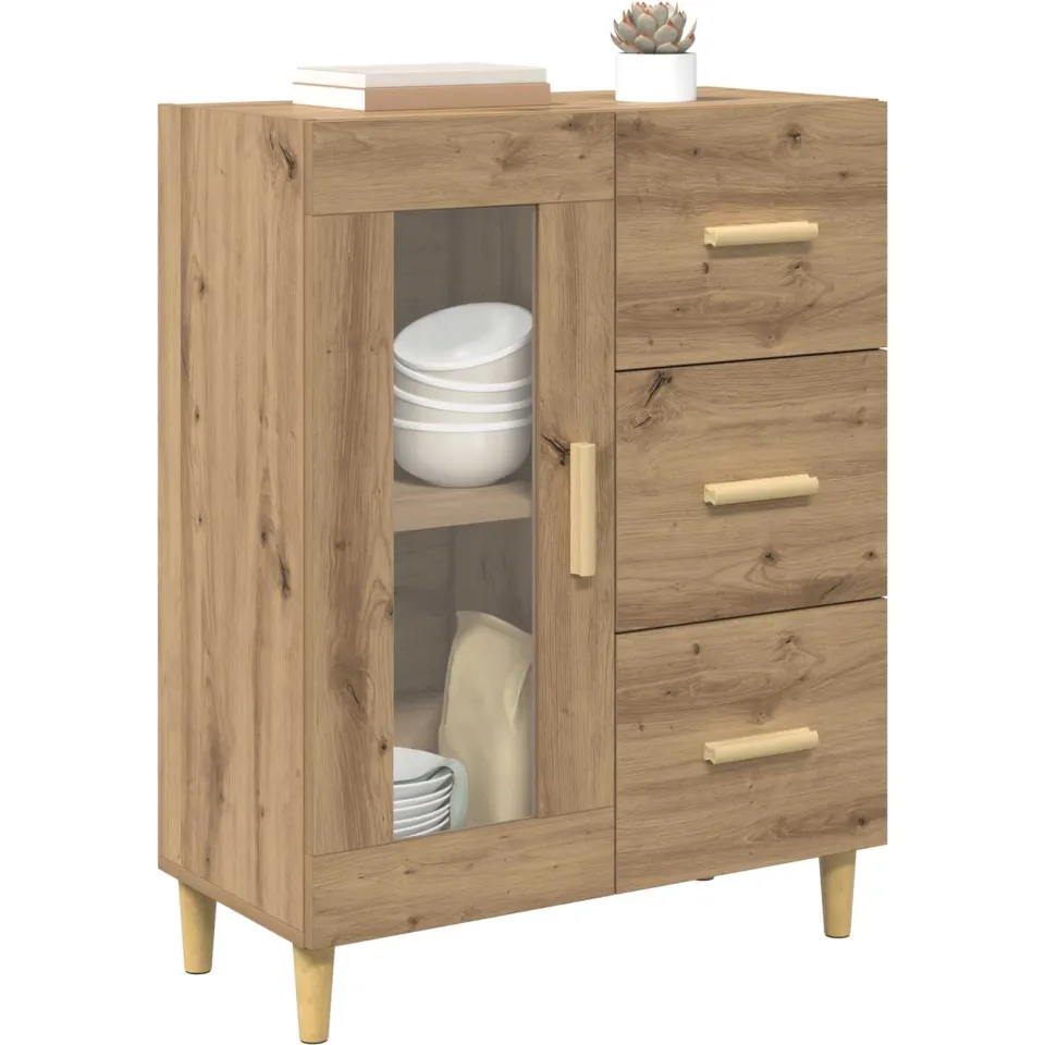 vidaXL Dressoir Artisan Eiken 69,5 x 34 x 90 cm Bewerkt hout Bruin