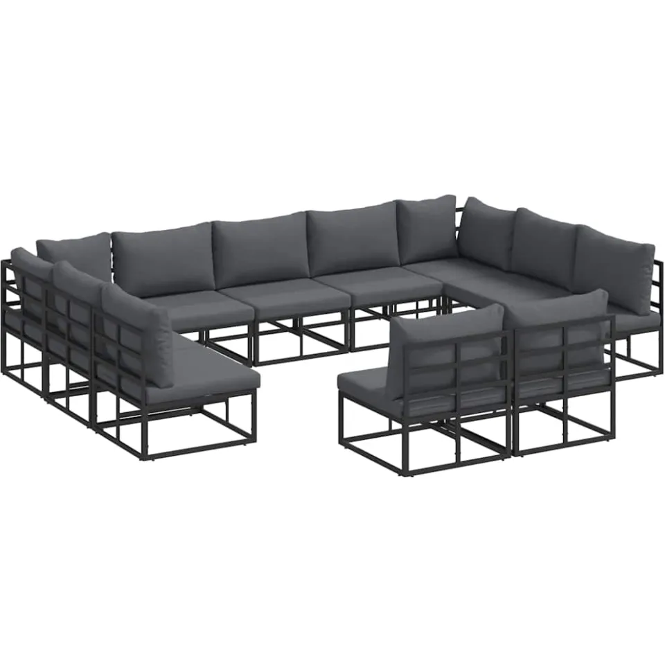 vidaXL Tuinbankenset 11 st Zwart Aluminium