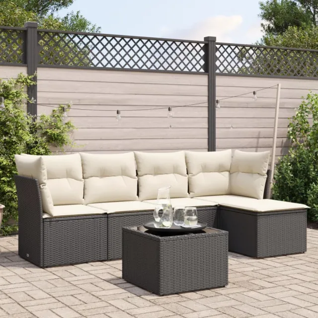 vidaXL 6-delige Loungeset met kussens poly rattan zwart, foto 2