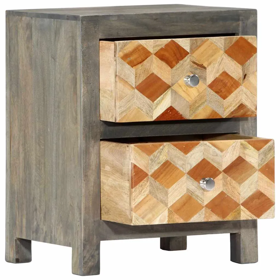 vidaXL Nachtkastje 40x30x50 cm massief mangohout grijs, foto 3