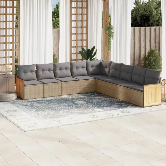 vidaXL 9-delige Loungeset met kussens poly rattan beige, foto 2