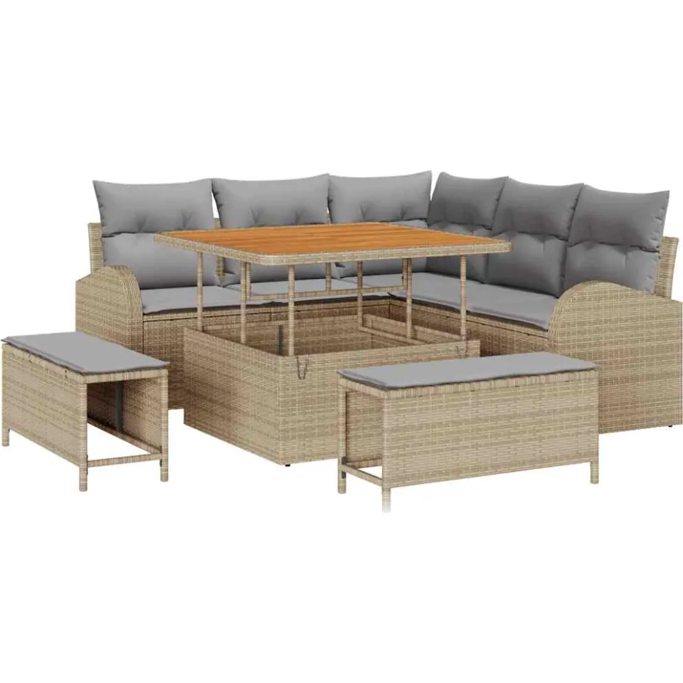 vidaXL Tuinbankenset 8 st Beige poly rattan
