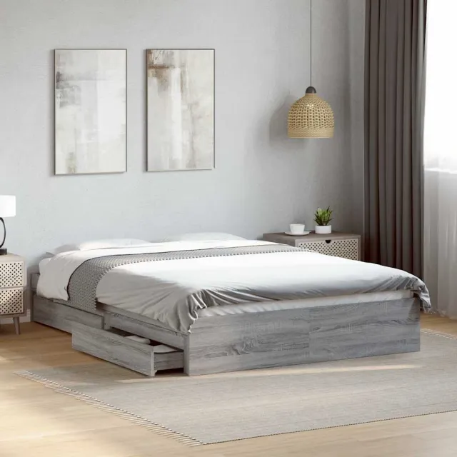 vidaXL Bedframe met lades bewerkt hout grijs sonoma eiken 140x200 cm