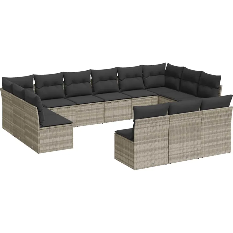 vidaXL 13-delige Loungeset met kussens poly rattan lichtgrijs grijs, foto 3