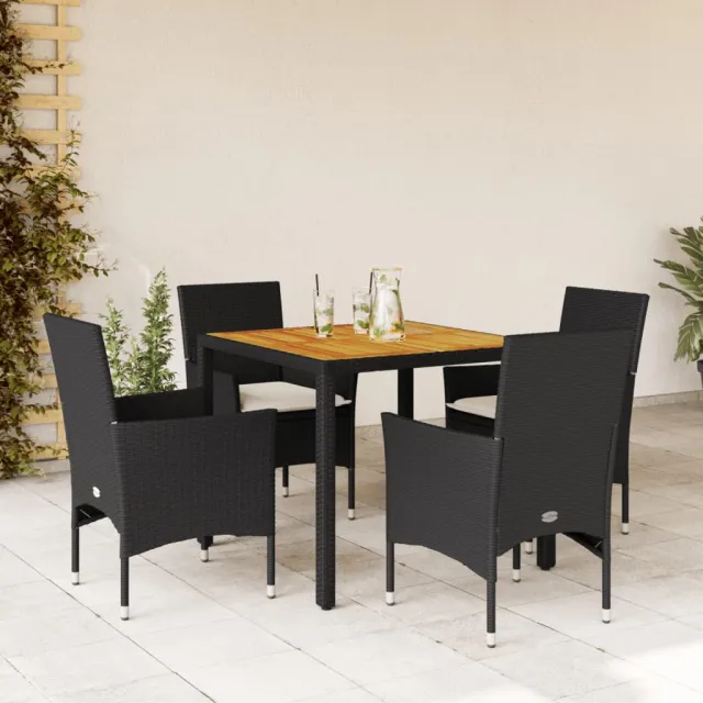vidaXL 5-delige Tuinset met kussens poly rattan en acaciahout zwart, foto 2