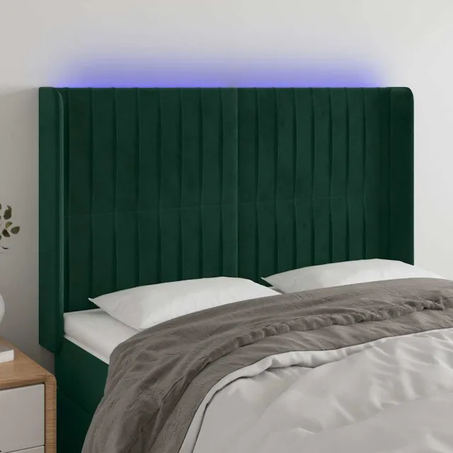 vidaXL Hoofdbord LED 147x16x118/128 cm fluweel donkergroen groen