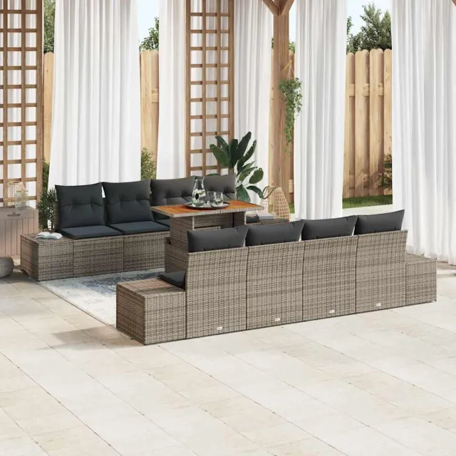 vidaXL Tuin Sofa Set 9 st Grijs Poly riet, foto 2