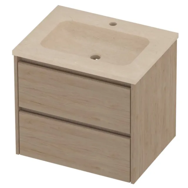Proline Rollo Badmeubelset Hardsteen Elegant 1 Kraangat 60x46x54 cm Sand Stone Ideal Oak Eiken