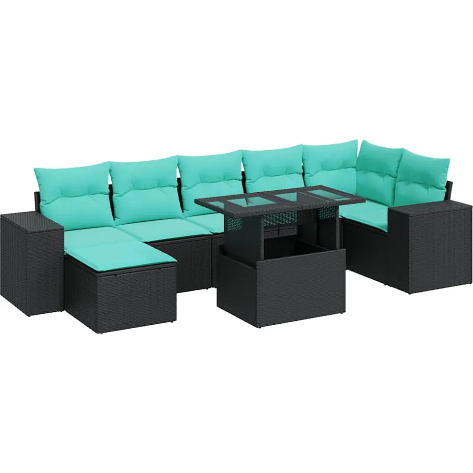 vidaXL 8-delige Loungeset met kussens poly rattan acacia zwart, foto 3