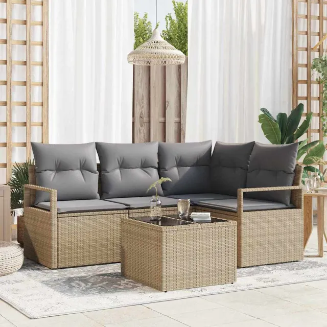 vidaXL Bankstel 5 st Beige poly rattan, foto 2