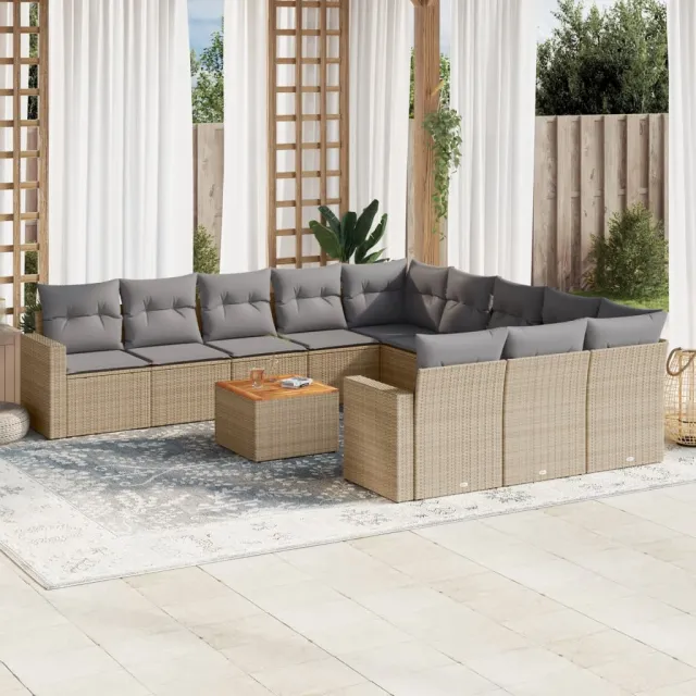 vidaXL 12-delige Loungeset met kussens poly rattan gemengd beige
