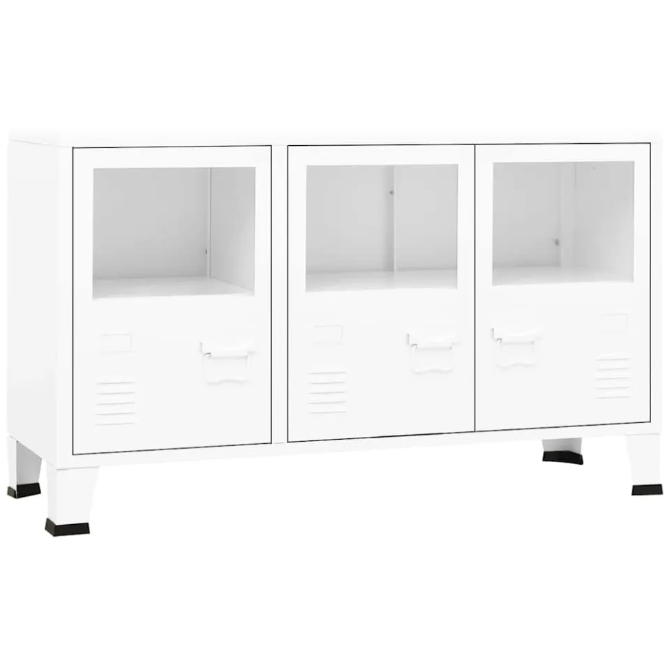 vidaXL Dressoir industrieel 105x35x62 cm metaal en glas wit, foto 3