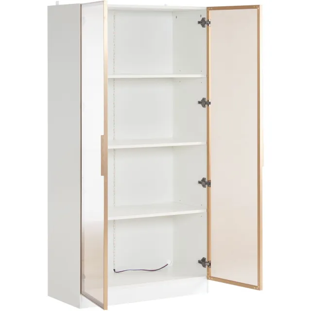 Ropilly Vitrinekast met LED-verlichting - 80 x 40 x 160 cm - twee deuren en verstelbare planken - wit met bruin glas - woonkamer of eetkamer