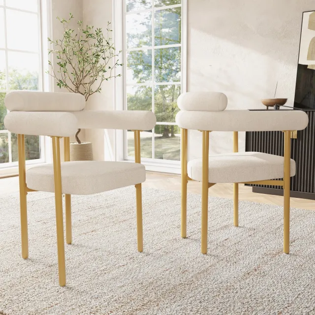 CHICFURN Eetkamerstoel - Met armleuningen - Metalen poten - Beige
