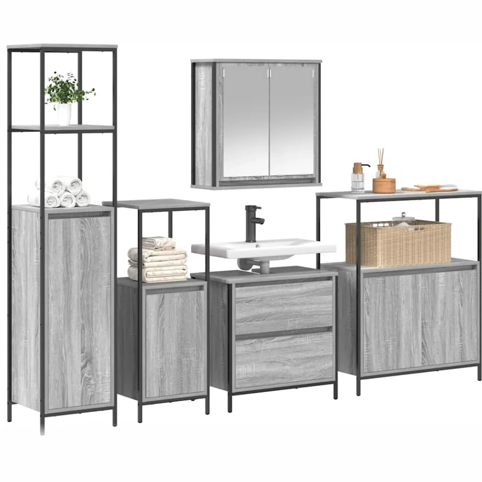 vidaXL Badkamermeubelset 5 st Grijs 36 x 35 x 165 cm Bewerkt hout