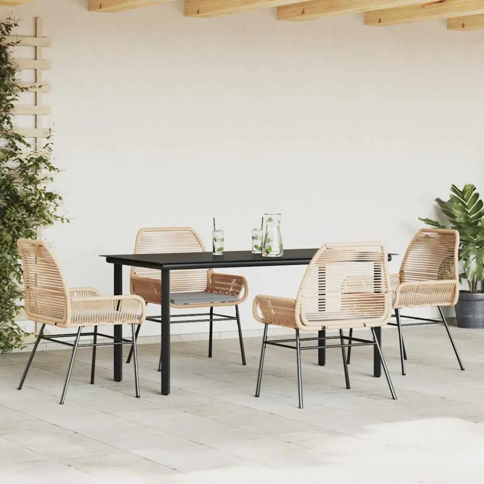 vidaXL 5-delige Tuinset met kussens poly rattan glas bruin, foto 3