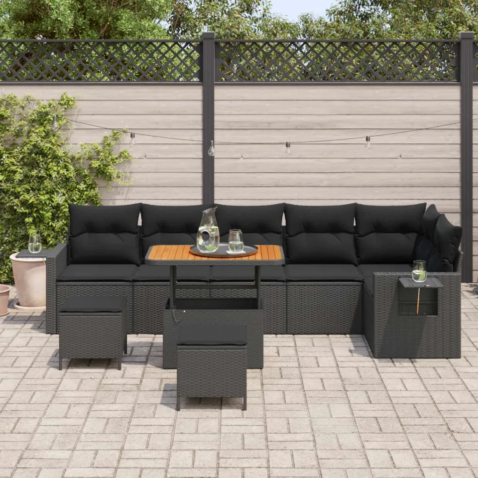 vidaXL Tuinbankenset 9 st Zwart poly rattan, foto 3