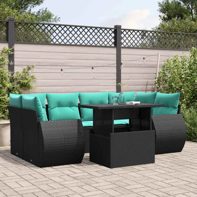 vidaXL 7-delige tuinbankset met kussens van zwart polyrotan, foto 2