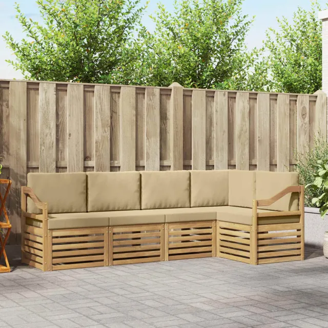 vidaXL Buiten bankenset 5 st 5-zits Wit en Beige Polyester