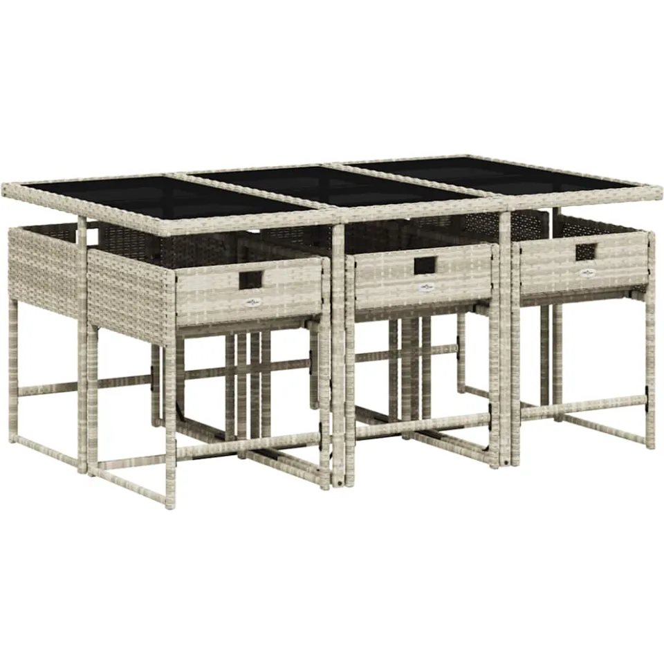 vidaXL 7-delige Tuinset met kussens poly rattan grijs