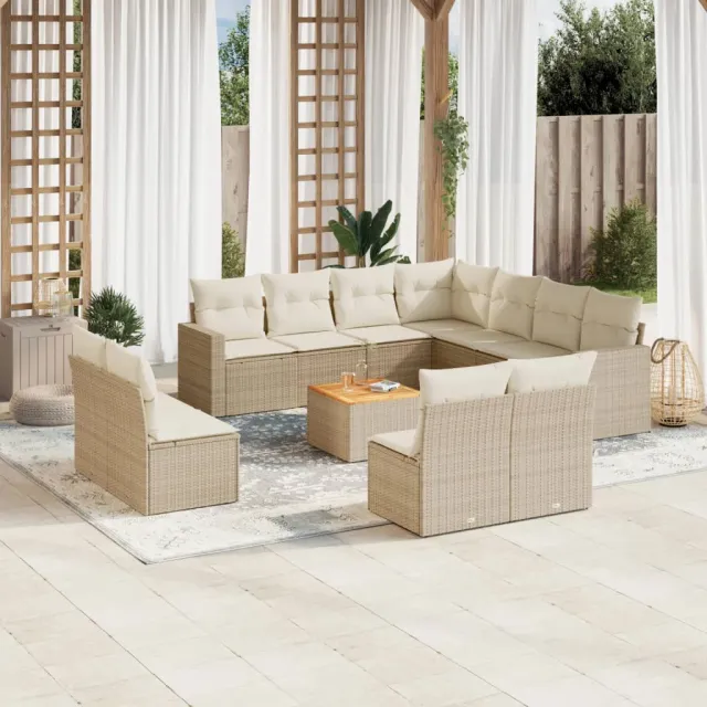 vidaXL 12-delige Loungeset met kussens poly rattan beige, foto 2