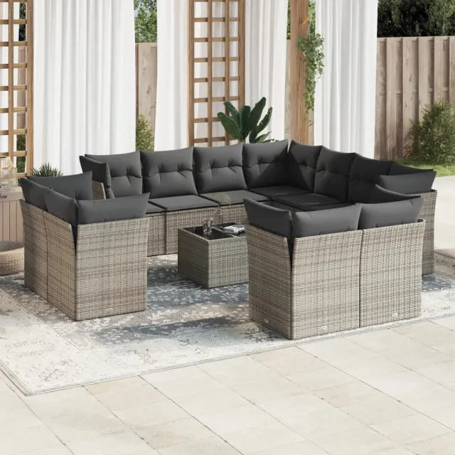 vidaXL 12-delige Loungeset met kussens poly rattan grijs, foto 2