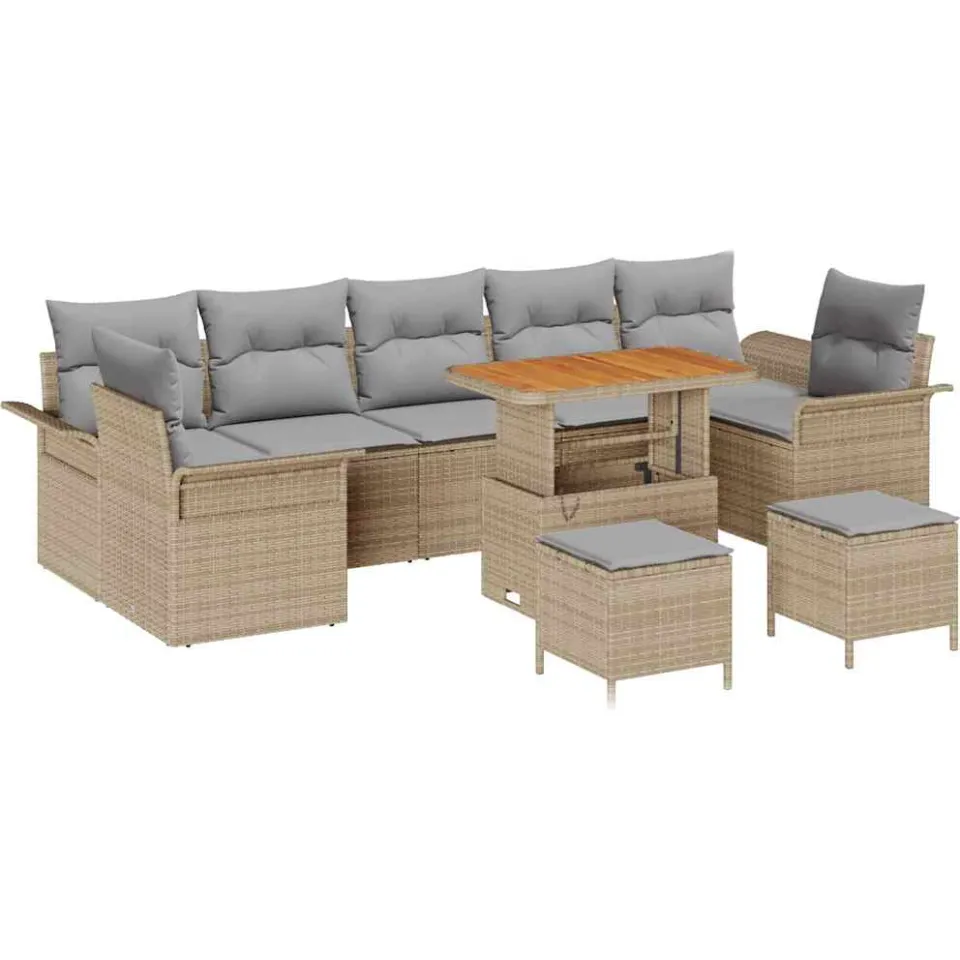 vidaXL Tuinbankenset 10 st Beige poly rattan, foto 4