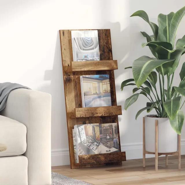 vidaXL Tijdschrift Rek met plank Oudhout 43 x 11 x 102 cm Bewerkt hout Bruin