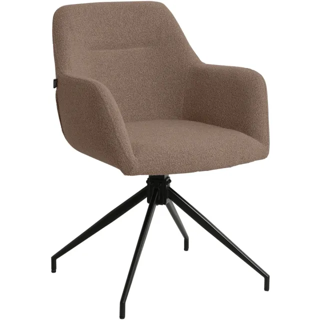 CLP Merlinda Eetkamerstoel - Draaibaar 360° - Gestoffeerd met Armleuningen - Comfortabele Fauteuil - Teddy Stof/bruin