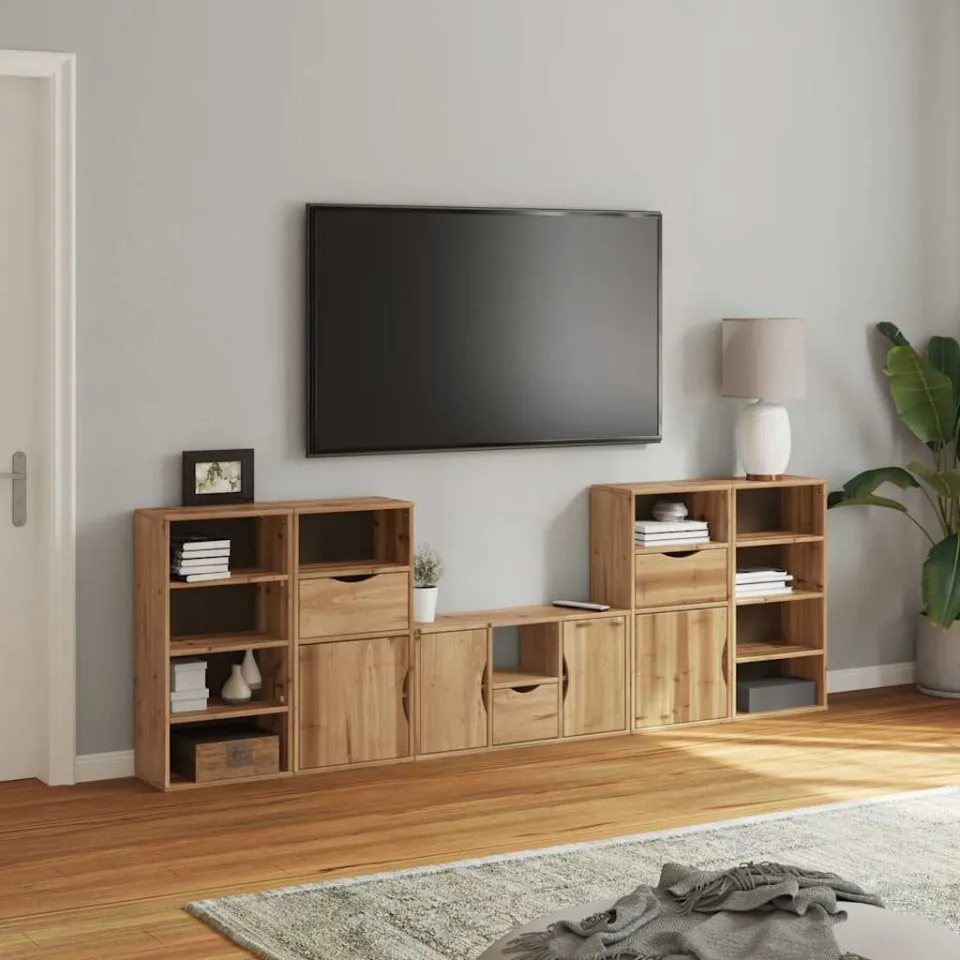 vidaXL 5-delige tv-meubels met opbergruimte ODDA massief grenenhout bruin, foto 3