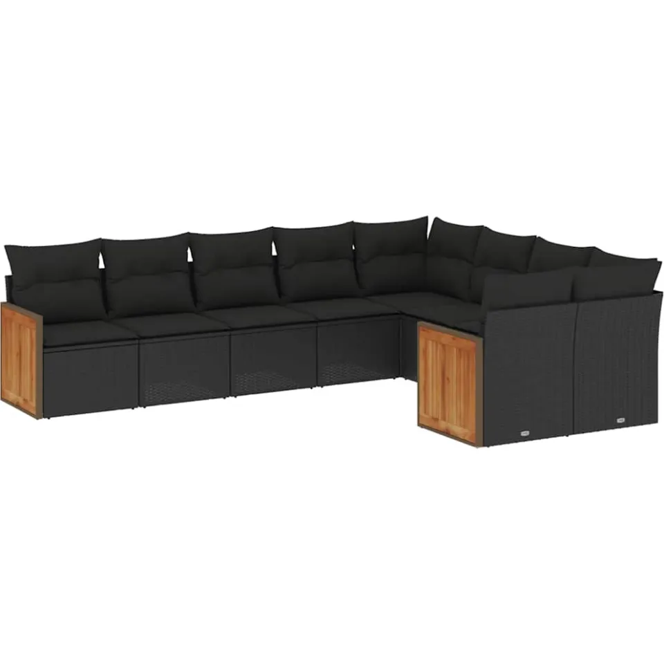 vidaXL 9-delige Loungeset met kussens poly rattan zwart, foto 3