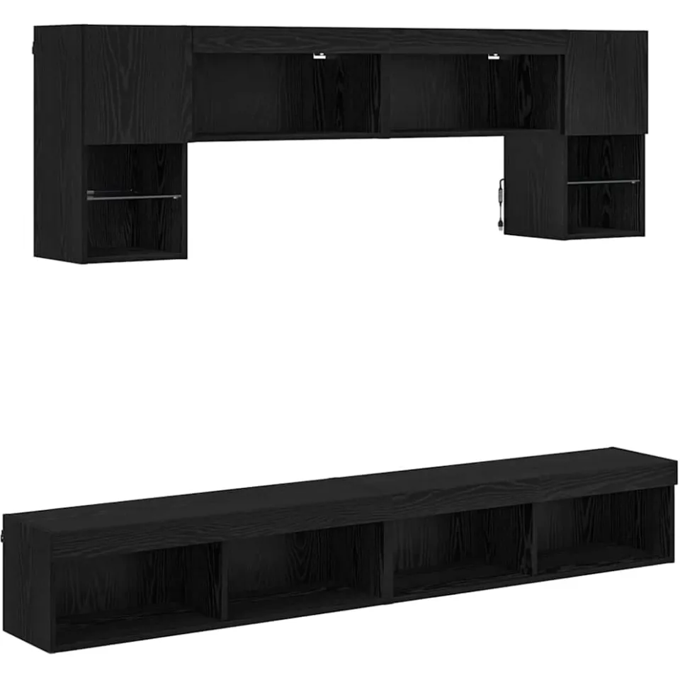 vidaXL TV Wand Eenheden met LED 6 st Zwart Eiken Bewerkt hout