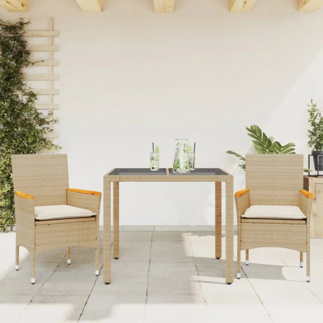 vidaXL 3-delige Tuinset met kussens poly rattan en glas beige, foto 2