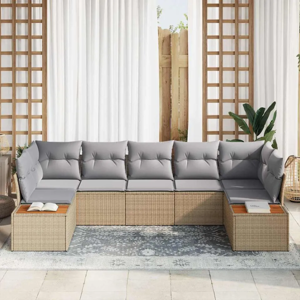 vidaXL Tuin Sofa Set 7 st Beige poly rattan