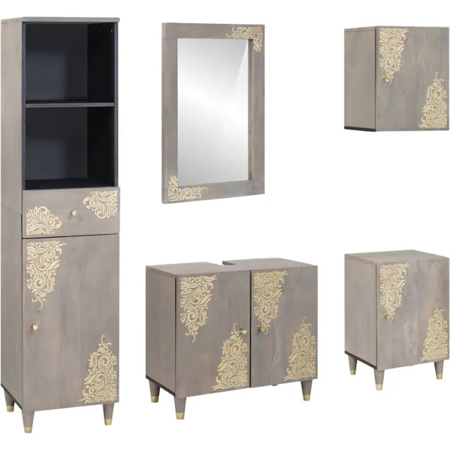 vidaXL Badkamerkastenset 5 st Grijs 62 x 33 x 58 cm Massief Mango Hout