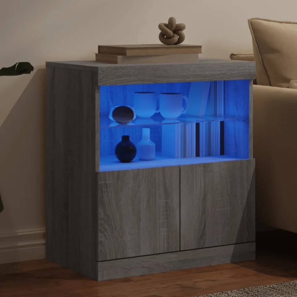 vidaXL Dressoir met LED-verlichting 60x37x67 cm grijs sonoma eiken, foto 3