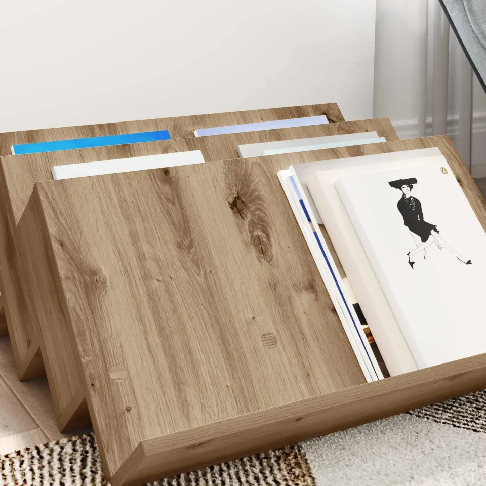 vidaXL Tijdschrift Rek Artisan Eiken 65 x 53 x 28,5 cm Bewerkt hout, foto 3