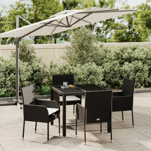 vidaXL 5-delige Tuinset met kussens poly rattan zwart, foto 2