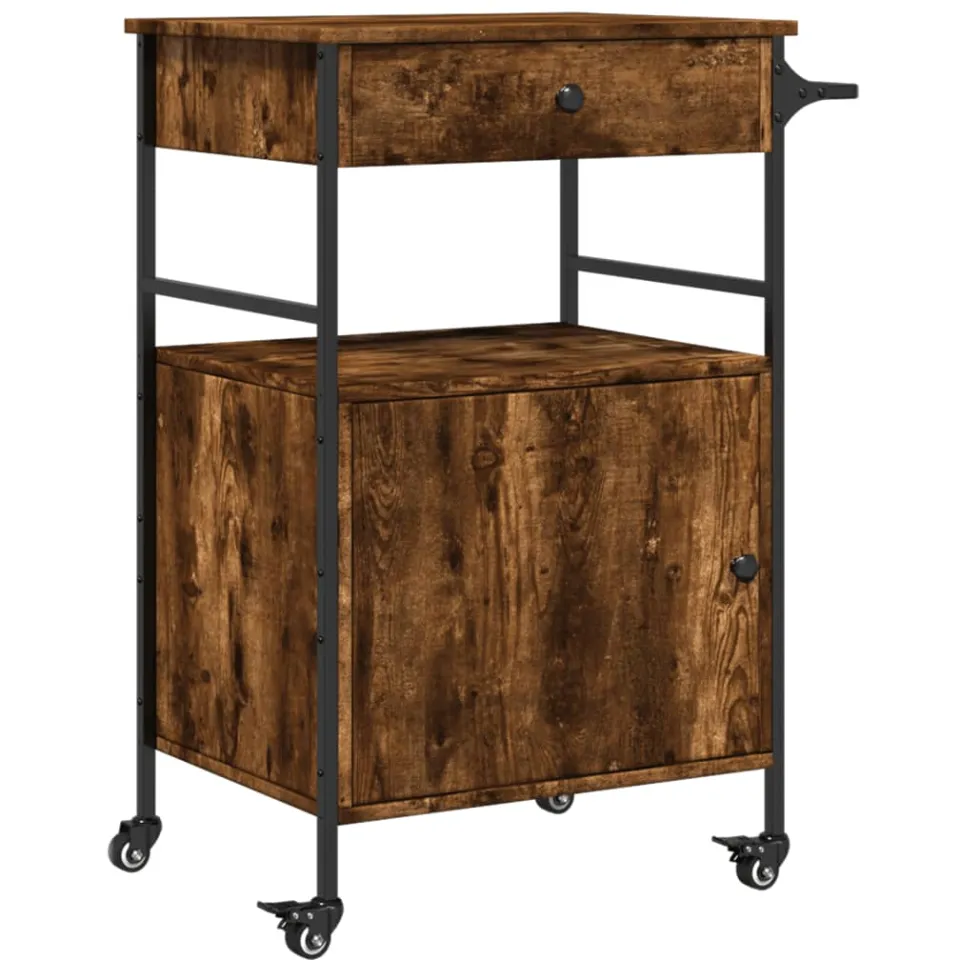 vidaXL Keukentrolley 56x43x89,5 cm bewerkt hout gerookt eikenkleurig Bruin