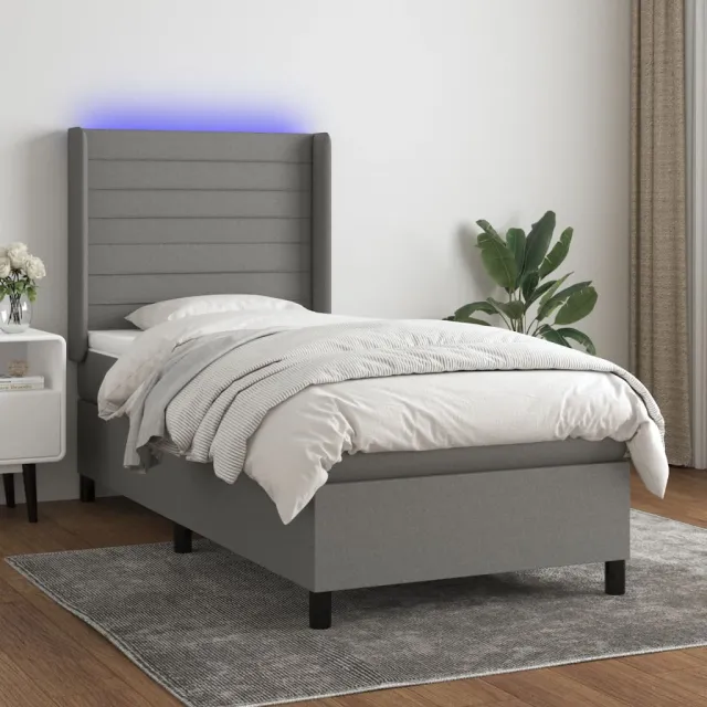 vidaXL Boxspring met matras en LED stof donkergrijs 90x190 cm grijs