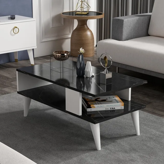 en.casa Salontafel Lycksele 40x90x45 cm marmer zwart en wit