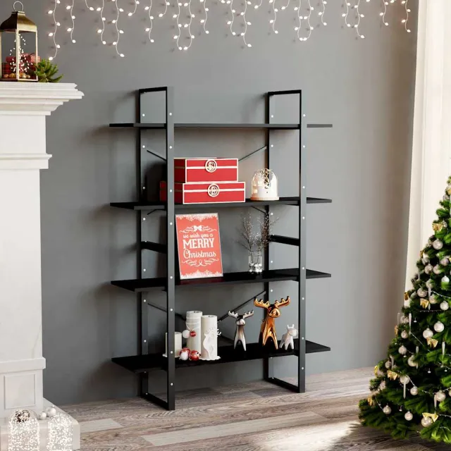 vidaXL Boekenkast met 4 schappen 100x30x140 cm bewerkt hout zwart, foto 2