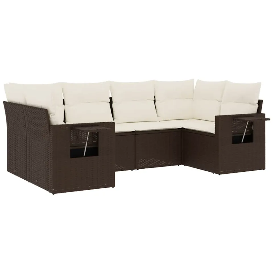 vidaXL 6-delige Loungeset met kussens poly rattan bruin, foto 3