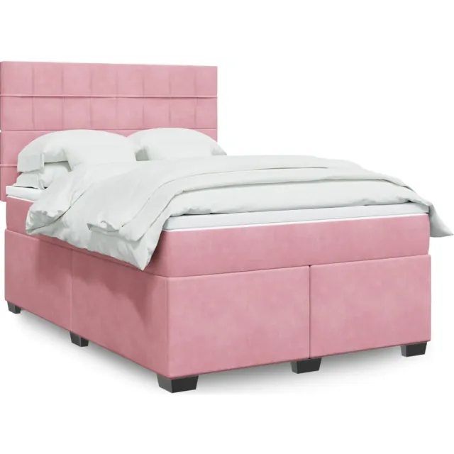 vidaXL Boxspring met matras fluweel roze 140x190 cm