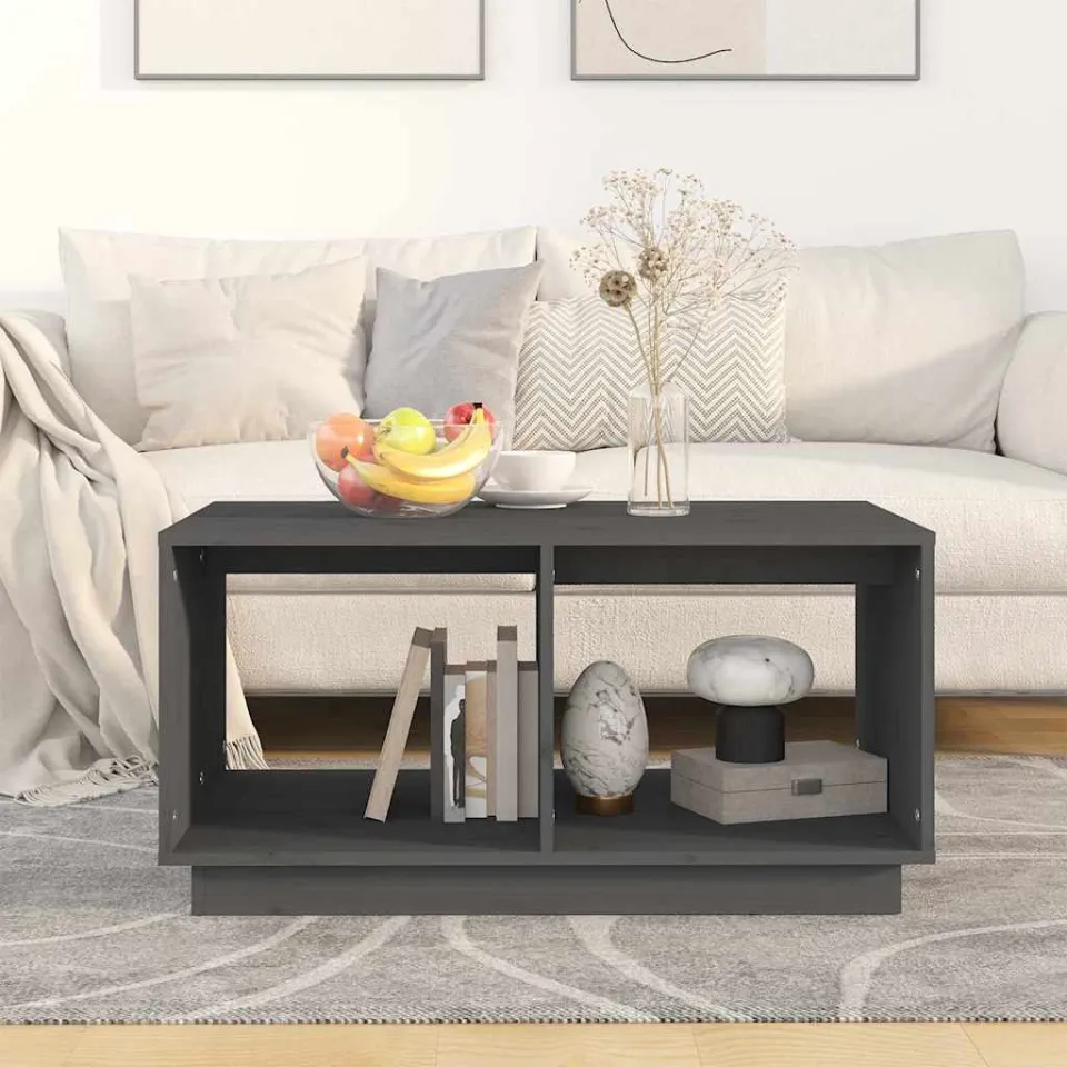 vidaXL Salontafel 80x50x40 cm massief grenenhout grijs, foto 3