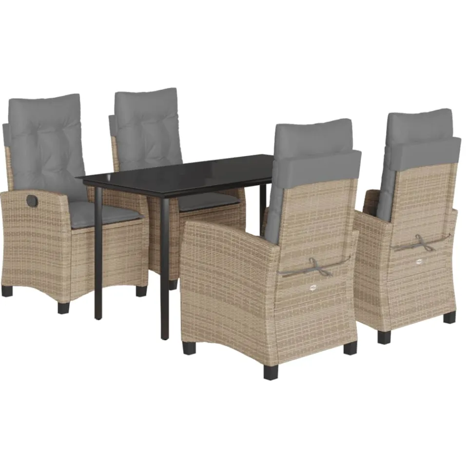 vidaXL 5-delige Tuinset met kussens poly rattan gemengd beige, foto 4