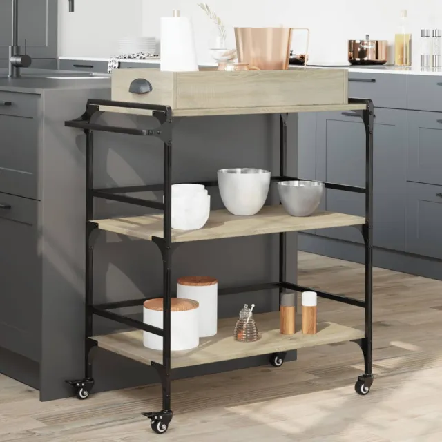 vidaXL Keukentrolley 81,5x41x92,5 cm bewerkt hout sonoma eikenkleurig, foto 2