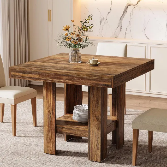Tribesigns Eettafel voor 4 personen - 80 x 80 x 75 cm - Keukentafel Industrieel Design - Houten Eettafel voor Eetkamer - Bruin