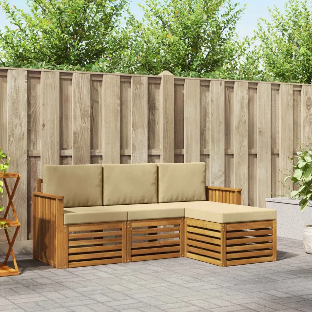 vidaXL Buiten bankenset 4 st 4-zits Natuurlijk en Beige