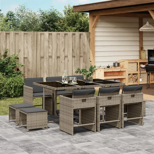 vidaXL 11-delige tuinset met kussens, grijs polyrotan